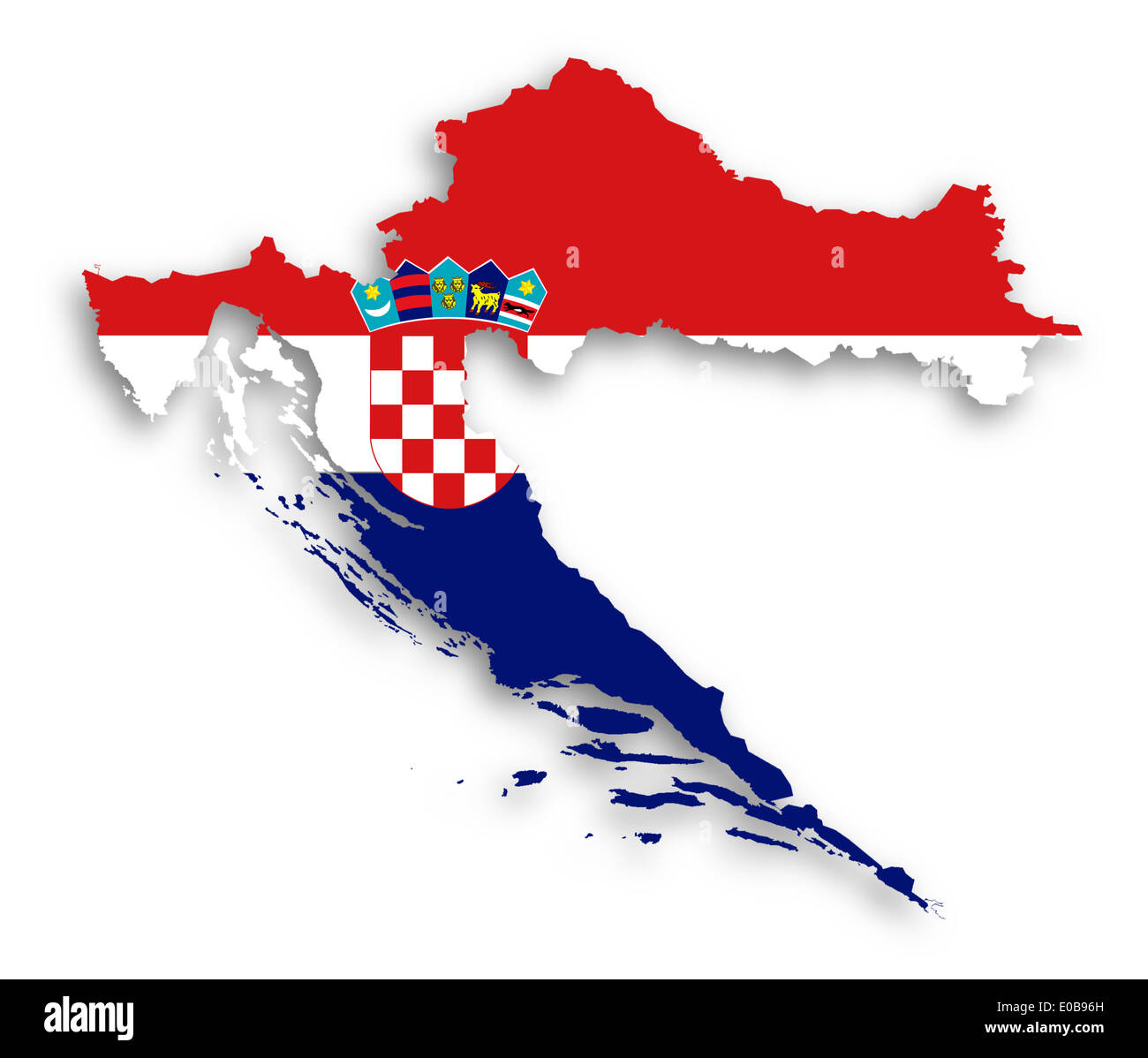 Map of Croatia filled with flag  isolated Stock Photo