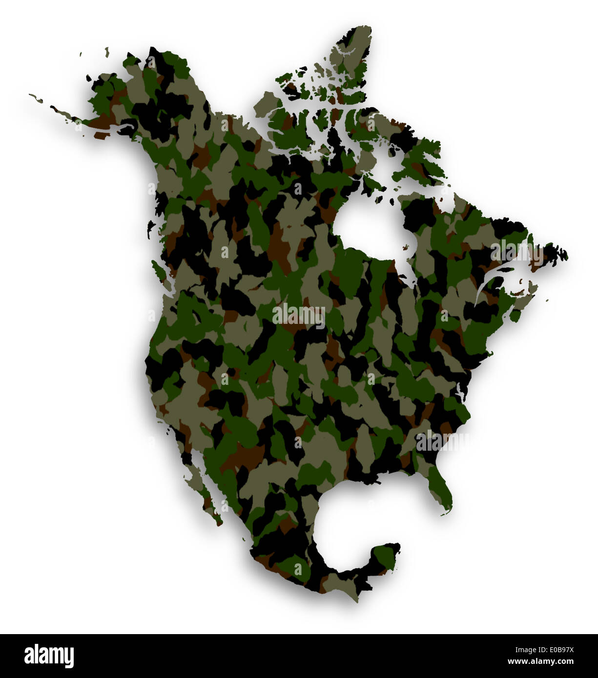 Map of North America filled with camouflage pattern  isolated Stock Photo