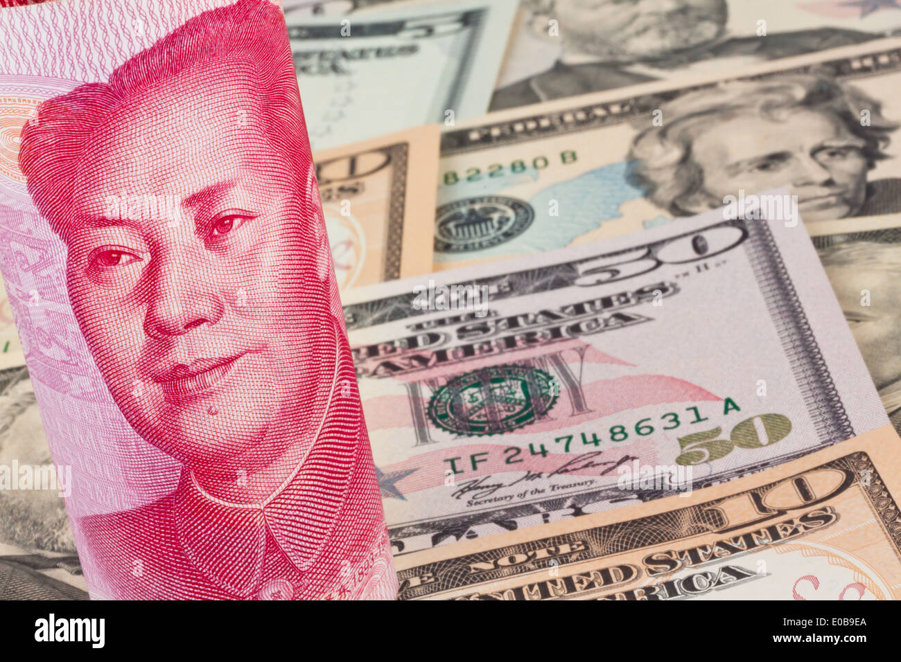 Chinese Yuan Of Bank Notes And American Dollar Of Different Stock