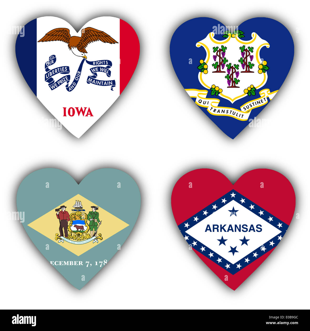 Flags in the shape of a heart  4 different US states Stock Photo