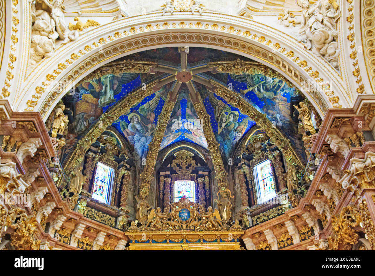 Ceiling frescoes over the High Alter in Valencia Cathedral Stock Photo ...