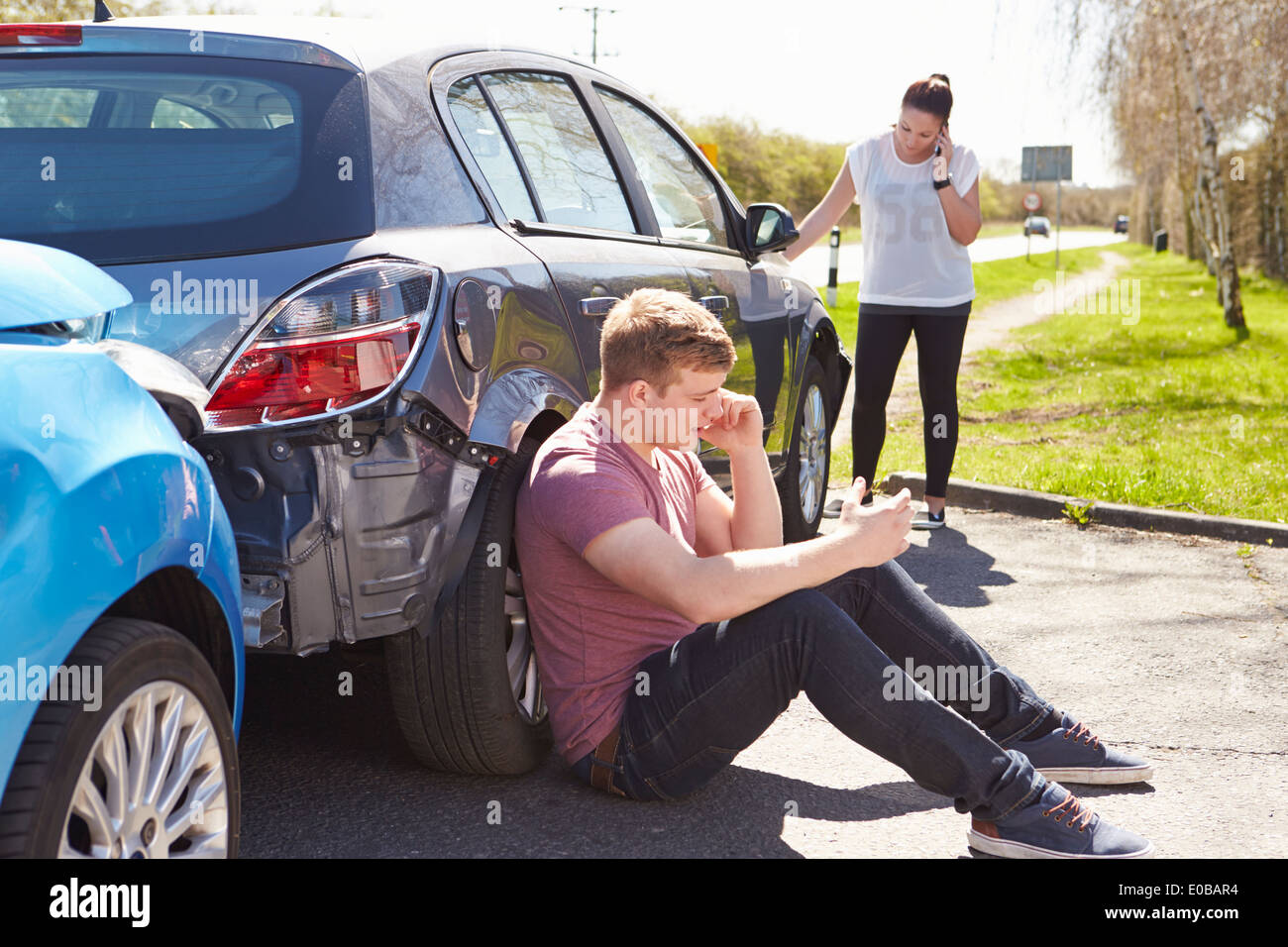 Two Cars Involved In Traffic Accident Stock Photo