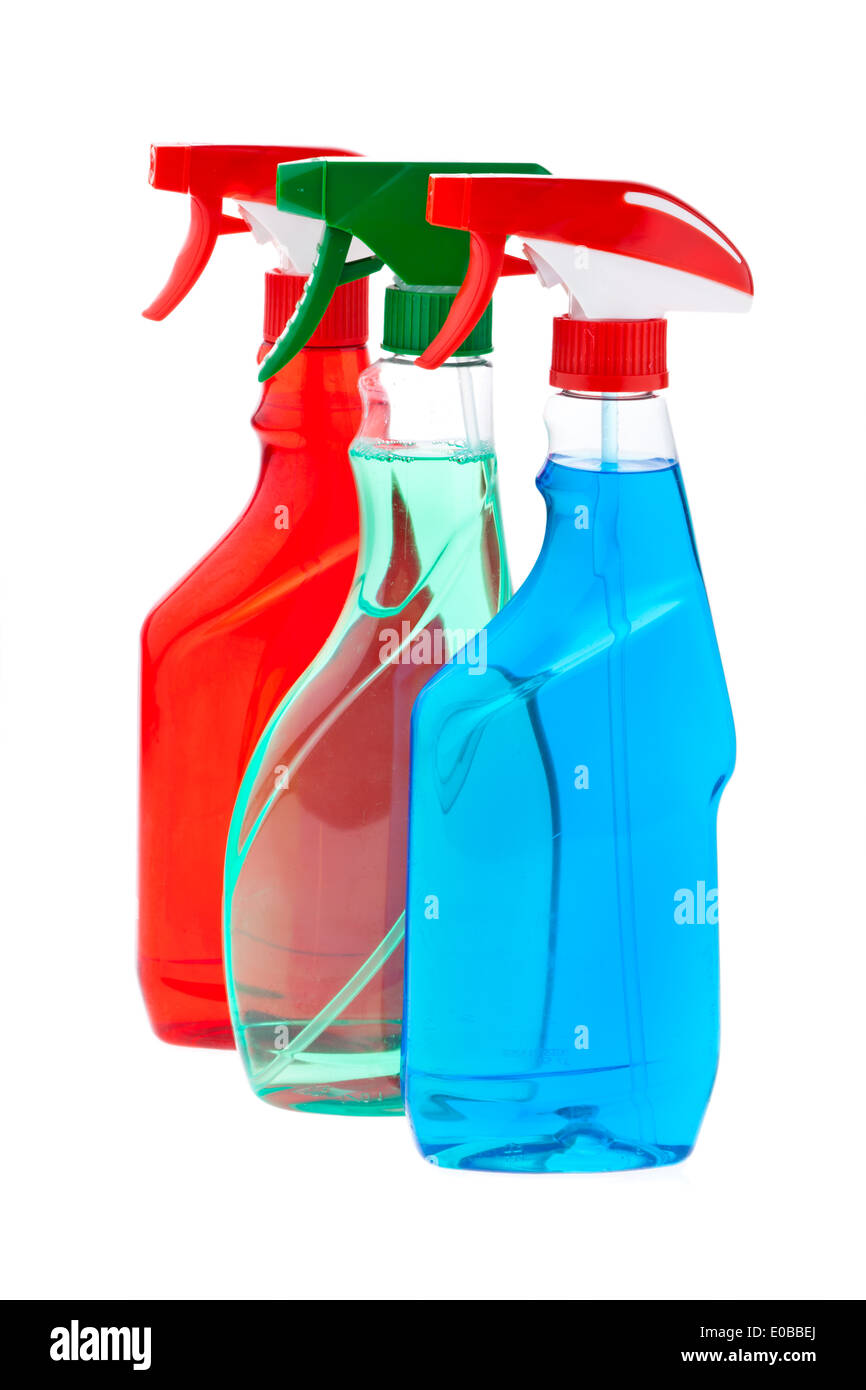 A bottle with cleaning material. Bottle isolates before white background, Eine Flasche mit Putzmittel. Flasche isoliert vor weis Stock Photo