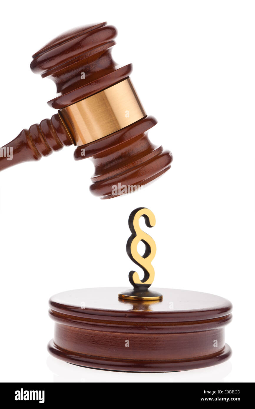 A judge's hammer and section sign. Justice in jurisdiction, Ein Richterhammer und Paragrafen Zeichen. Gerechtigkeit in Rechtsspr Stock Photo