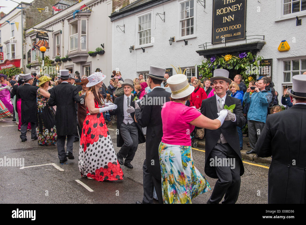Helston Flora Day 2014 Midday Dance, fancy dresses and Top Hats are worn Stock Photo