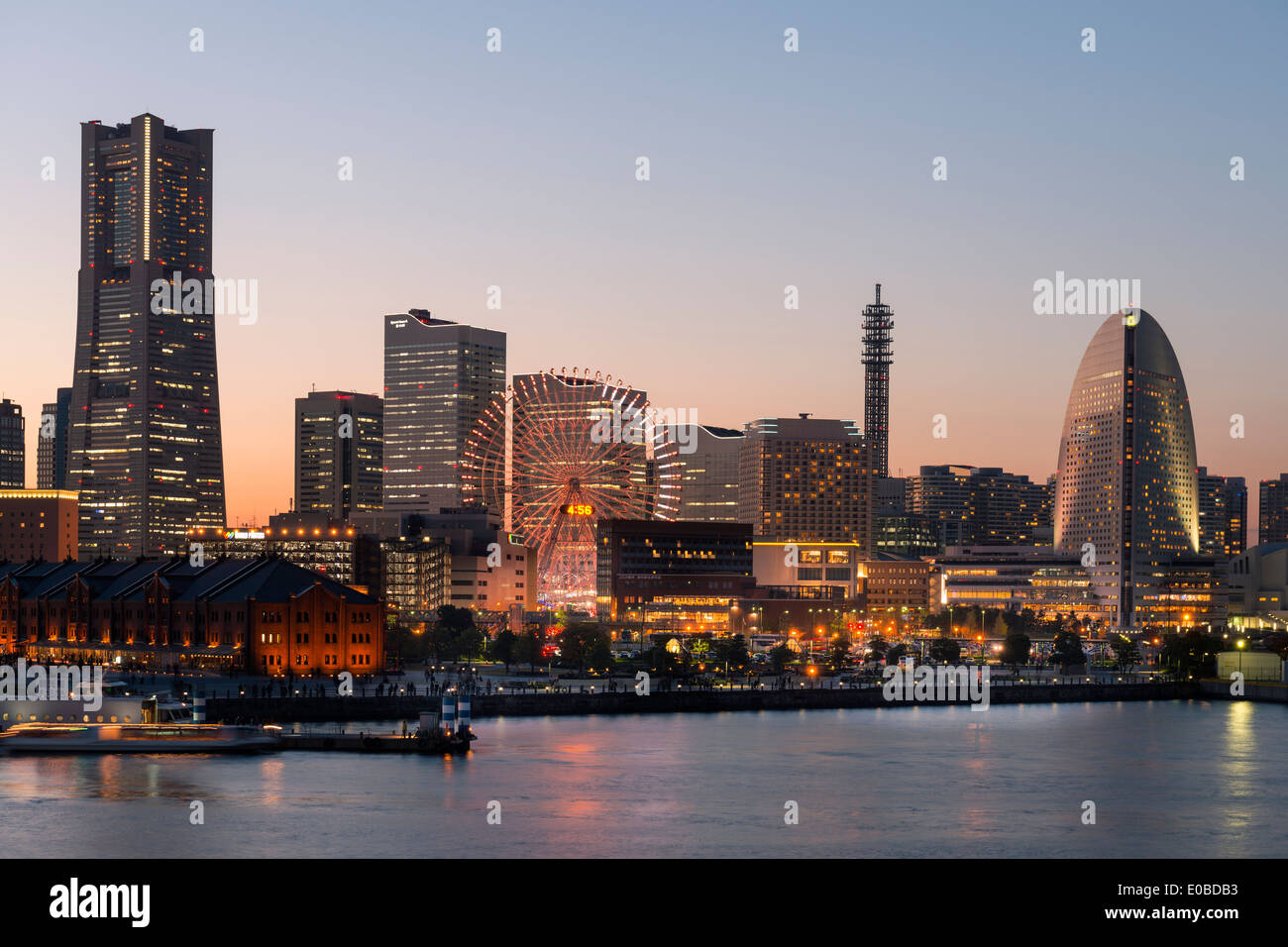 Night view of the Landmark Tower, the InterContinental Yokohama Grand,  and Yokohama, Japan. Stock Photo