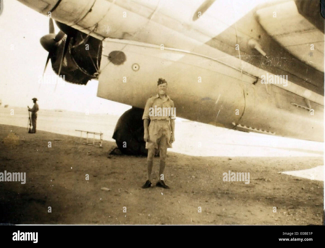 This image from the San Diego Air and Space Museum shows an RAF search and rescue (SAR) mission in the Middle East, specifically near Gebel Hamzi, Egypt. It features an airborne lifeboat used for rescue operations in desert conditions, highlighting the critical role of aerial search and rescue in military operations. Stock Photo
