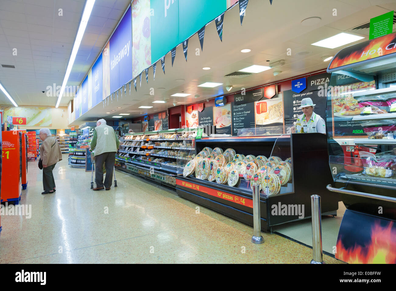 Takeaway and Pizza section in ASDA supermarket. Stock Photo