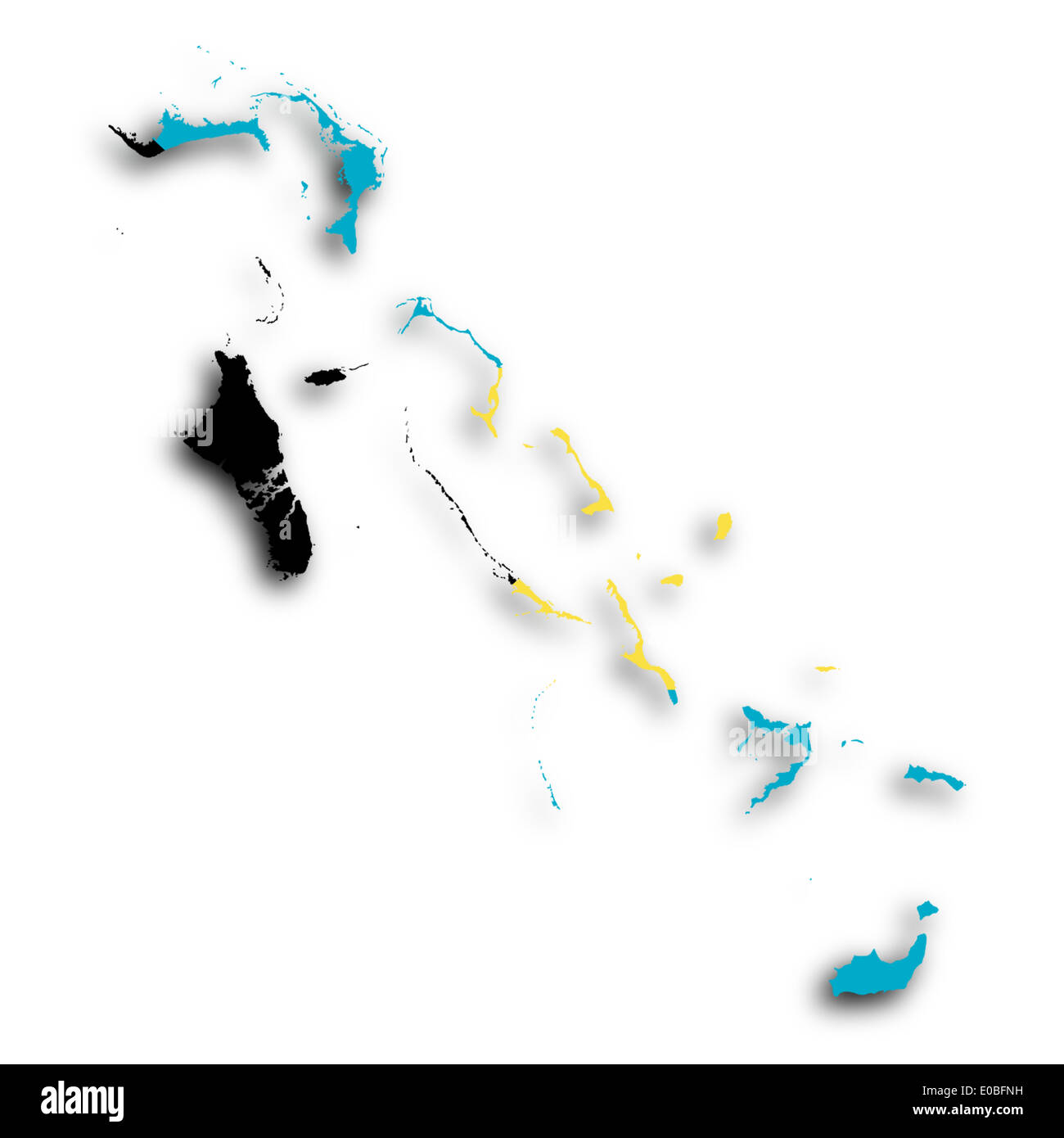 Map of the Bahamas filled with the national flag Stock Photo