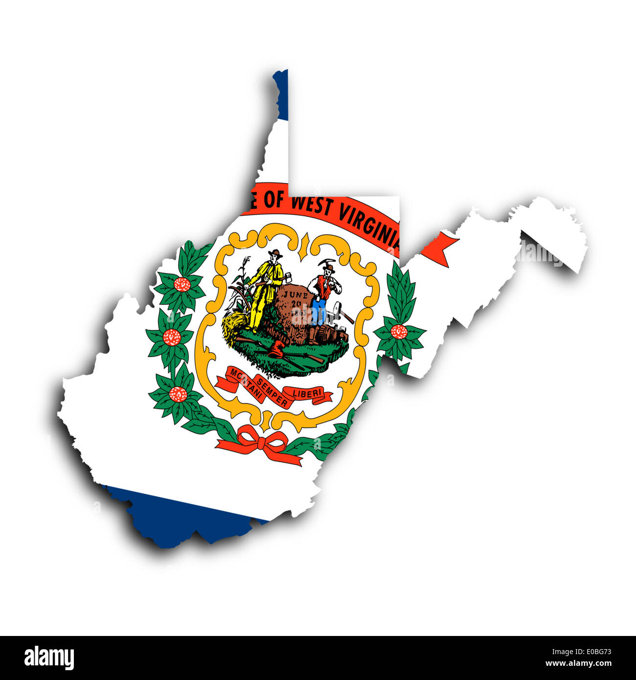 Map of West Virginia  filled with the state flag Stock Photo