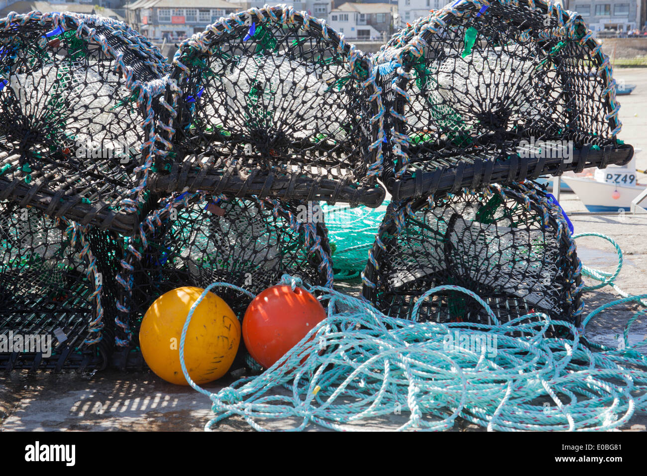 Cornish fishing crab pots lobster pots and floats St Ives harbour Stock Photo 69095713 Alamy