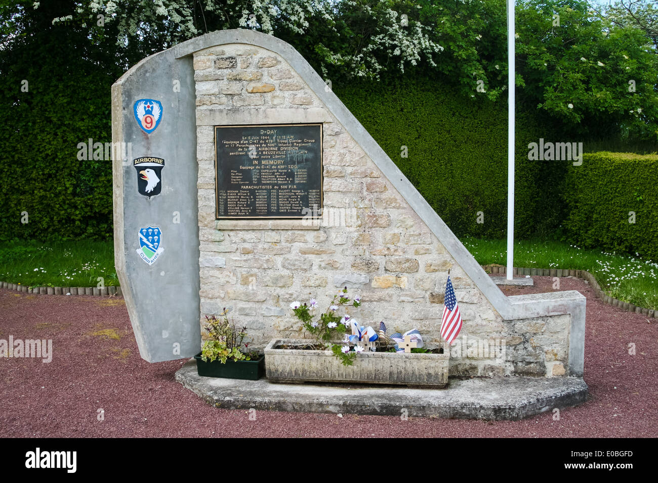 D-Day memorial to the 439th troop carrier group and 101st airborne in Beuzeville-au-Plain, Normandy, France Stock Photo