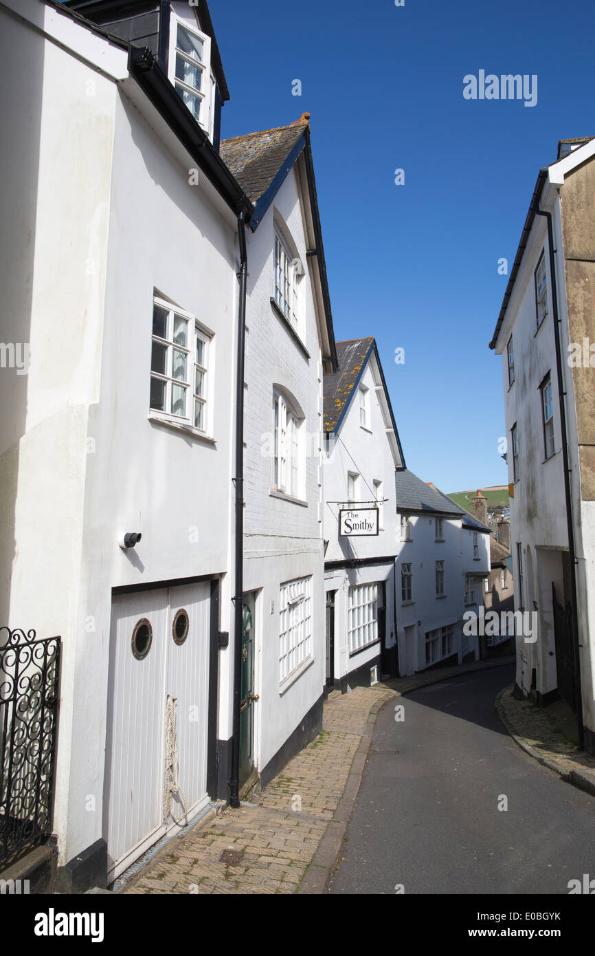 Smith Streetm one of many picturesque old streets in fishing town of Dartmouth, Dartmouth town, South Devon, England, UK Stock Photo