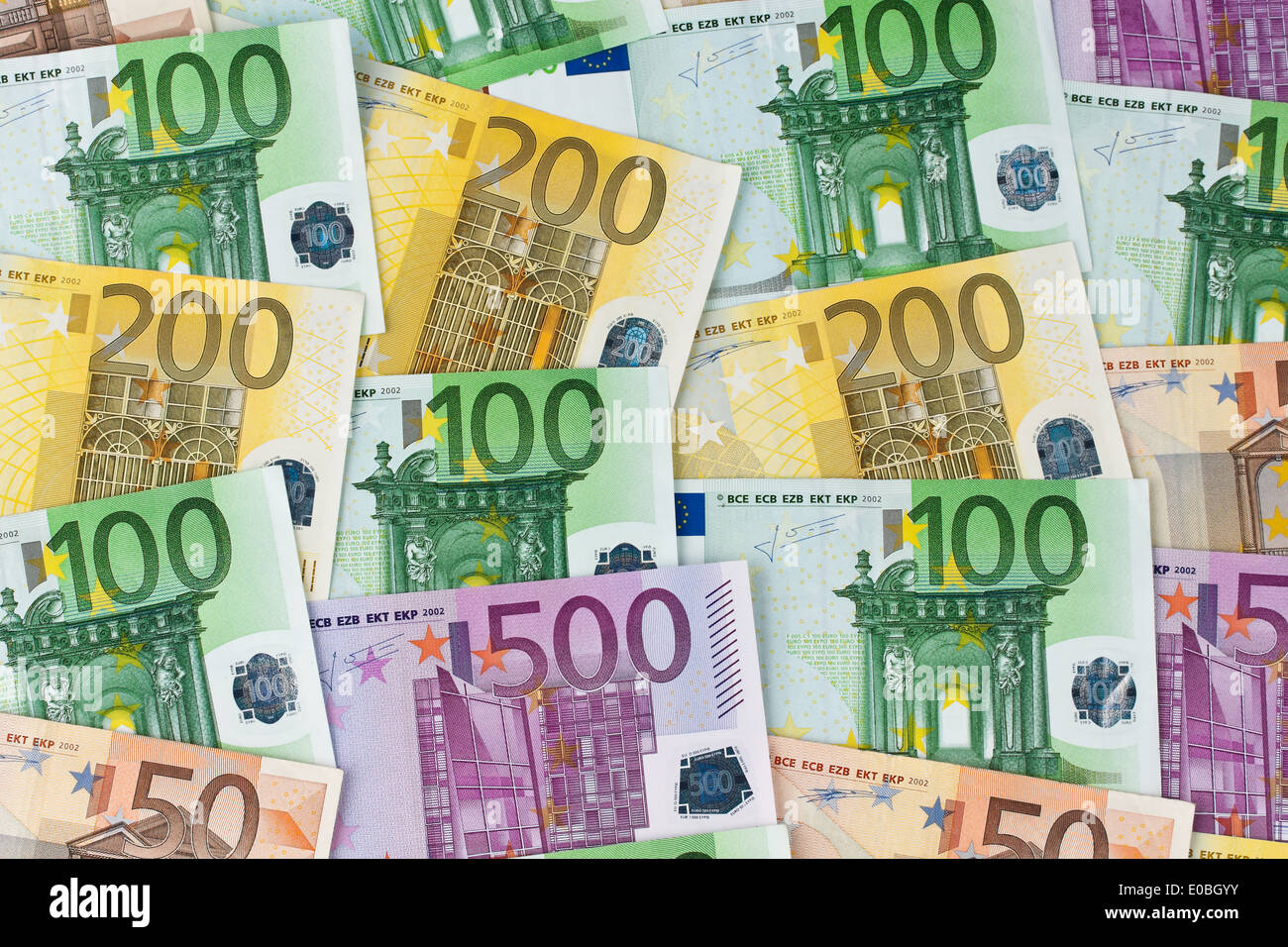 A lot of euro of bank notes of the European Union. Bank notes as a background, Viele Euro Geldscheine der Europaeischen Union. B Stock Photo