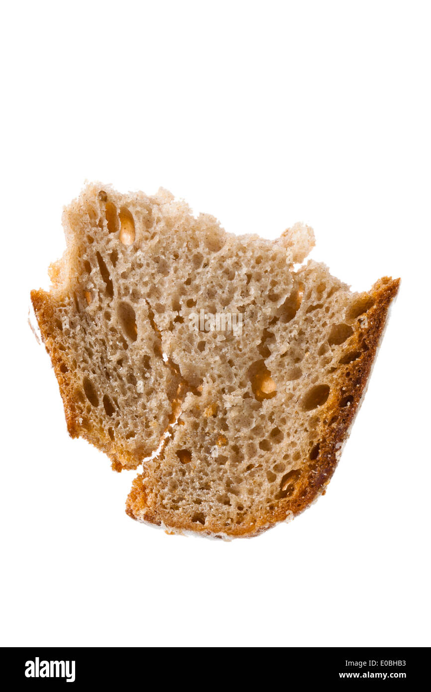 Close-up of bread. Background for healthy food., Nahaufnahme einer Scheibe Brot. Hintergrund fuer gesunde Ernaehrung. Stock Photo