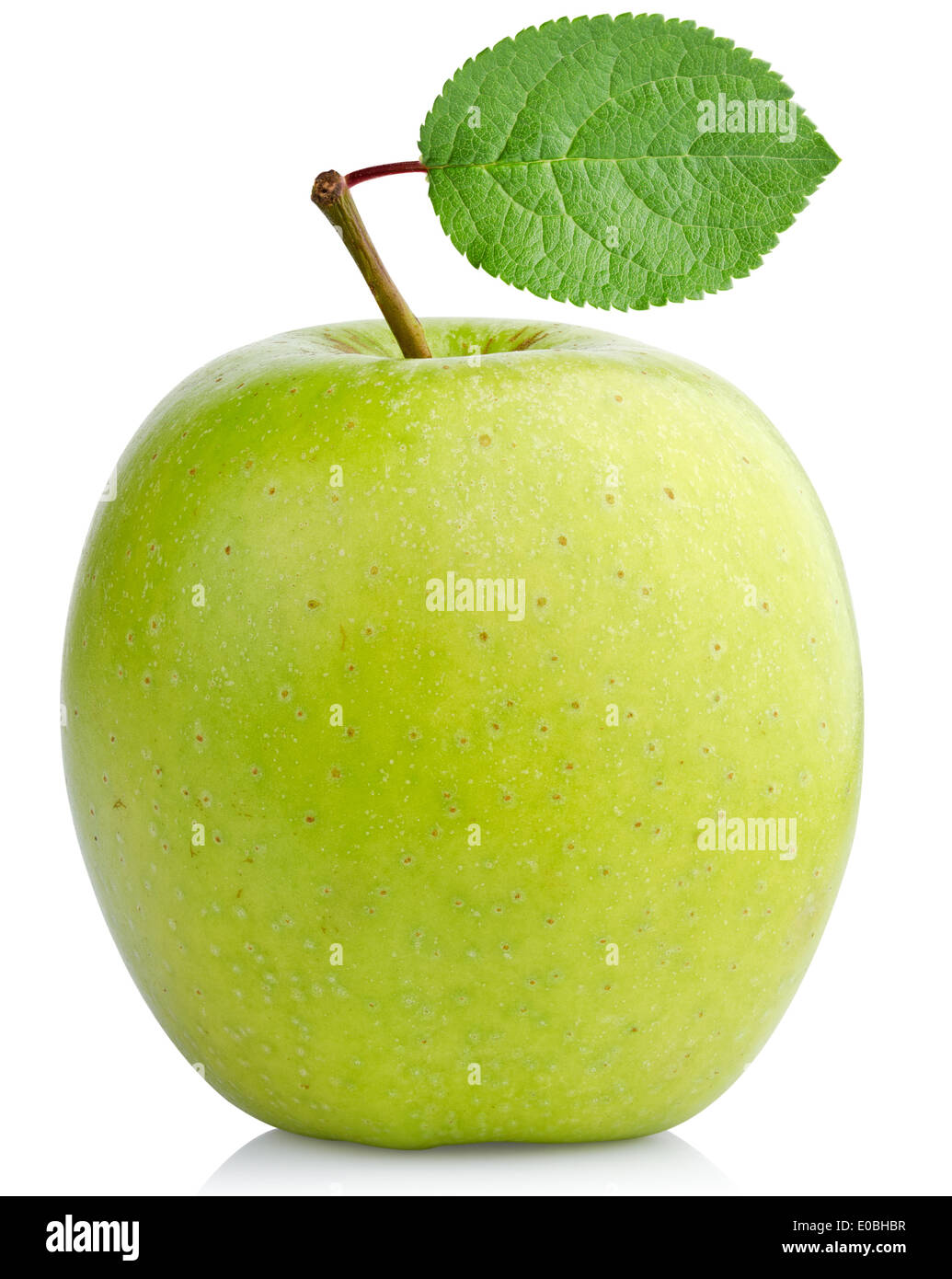 green apple with leaf closeup, isolated on white background with ...