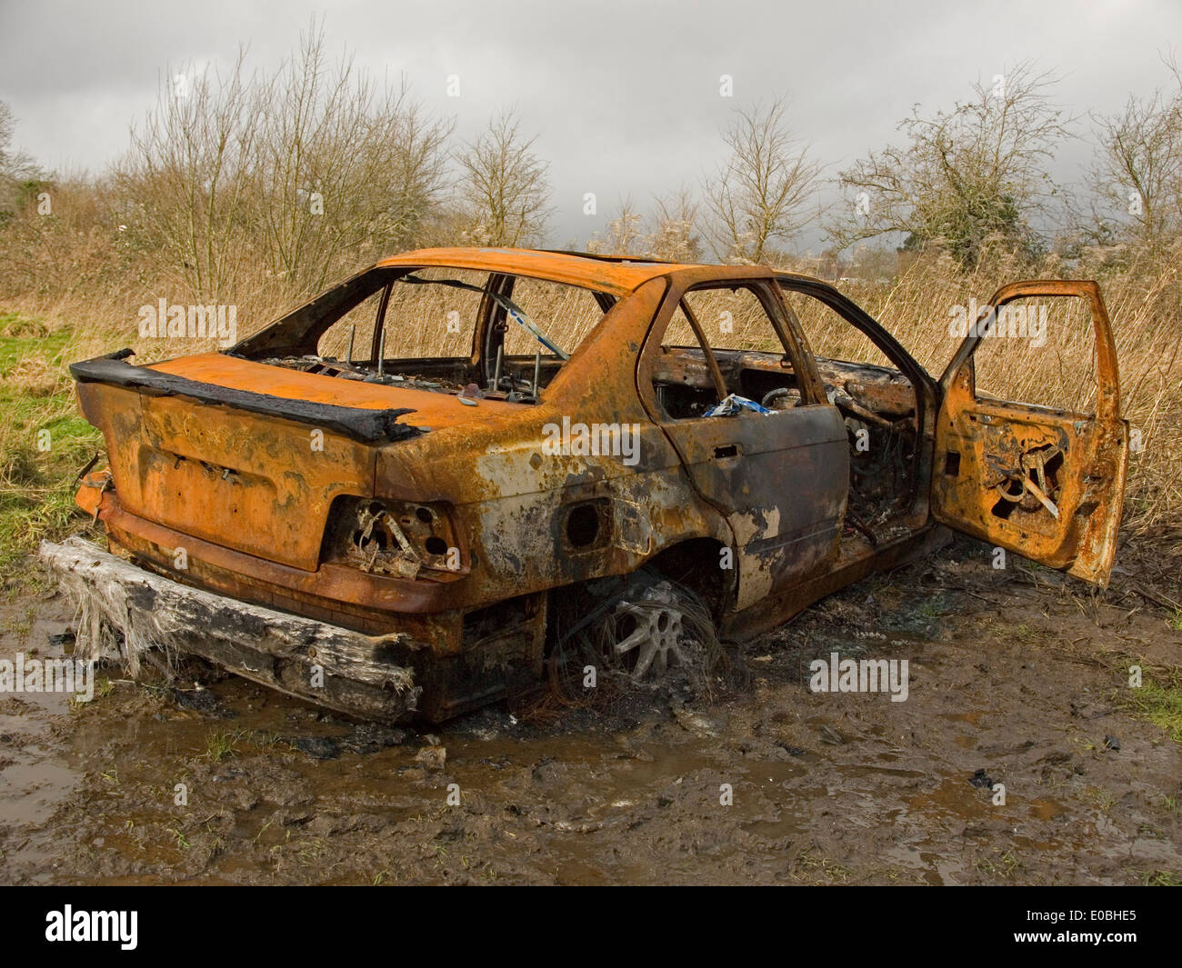 burnt out car Stock Photo