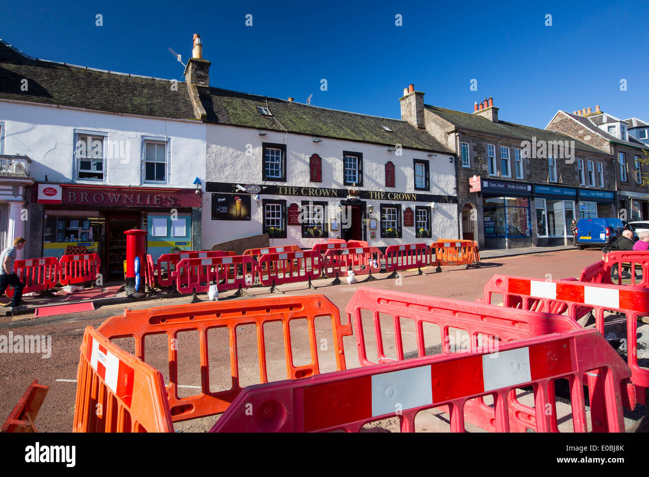 Roadworks in Biggar in the Southern Uplands of Scotland, UK. Stock Photo