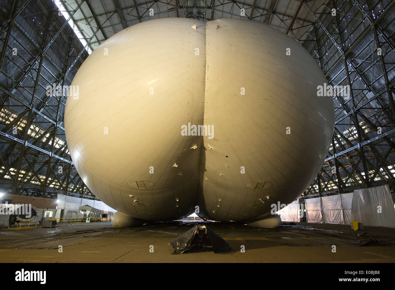 Airlander 10, world's largest aircraft and most advanced airship, in a airship hanger at the former RAF Cardington, Bedfordshire Stock Photo