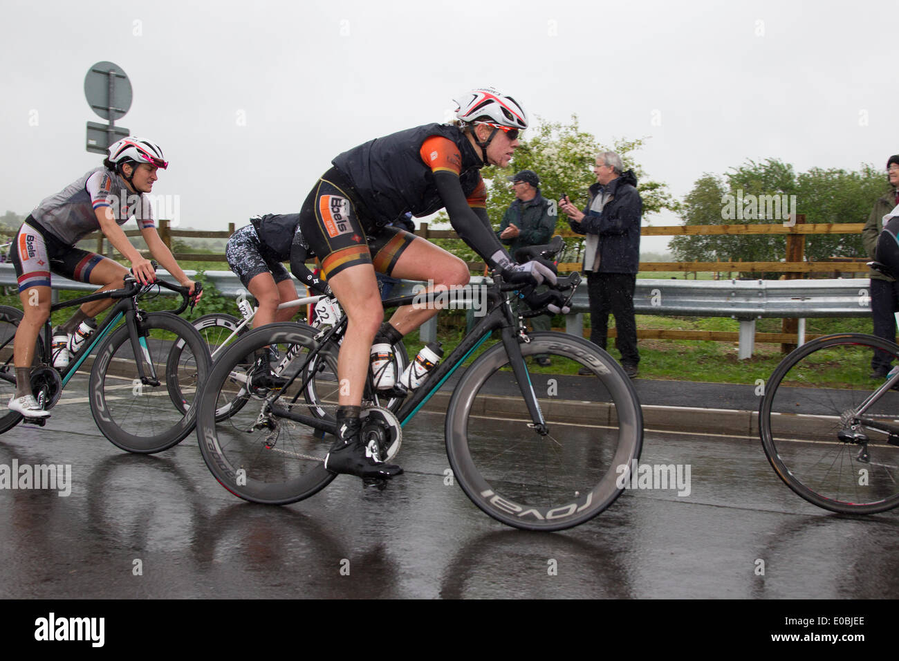 Hinckley to Bedford, UK. 8th May 2014. Friends Life. Women's Tour Cycle Race. Distance 118.5 km / 73.7 mile. Brings world-class women's cycling to the UK in the country's first ever international stage-race with 95 riders. no22 VAN DIJK Ellen of Boels Dolmans cycling team Appoaching Hardwater Crossing,  Great Doddington Northampton with a distance to finish 36.8km / 22.9 miles Credit:  Keith J Smith./Alamy Live News Stock Photo