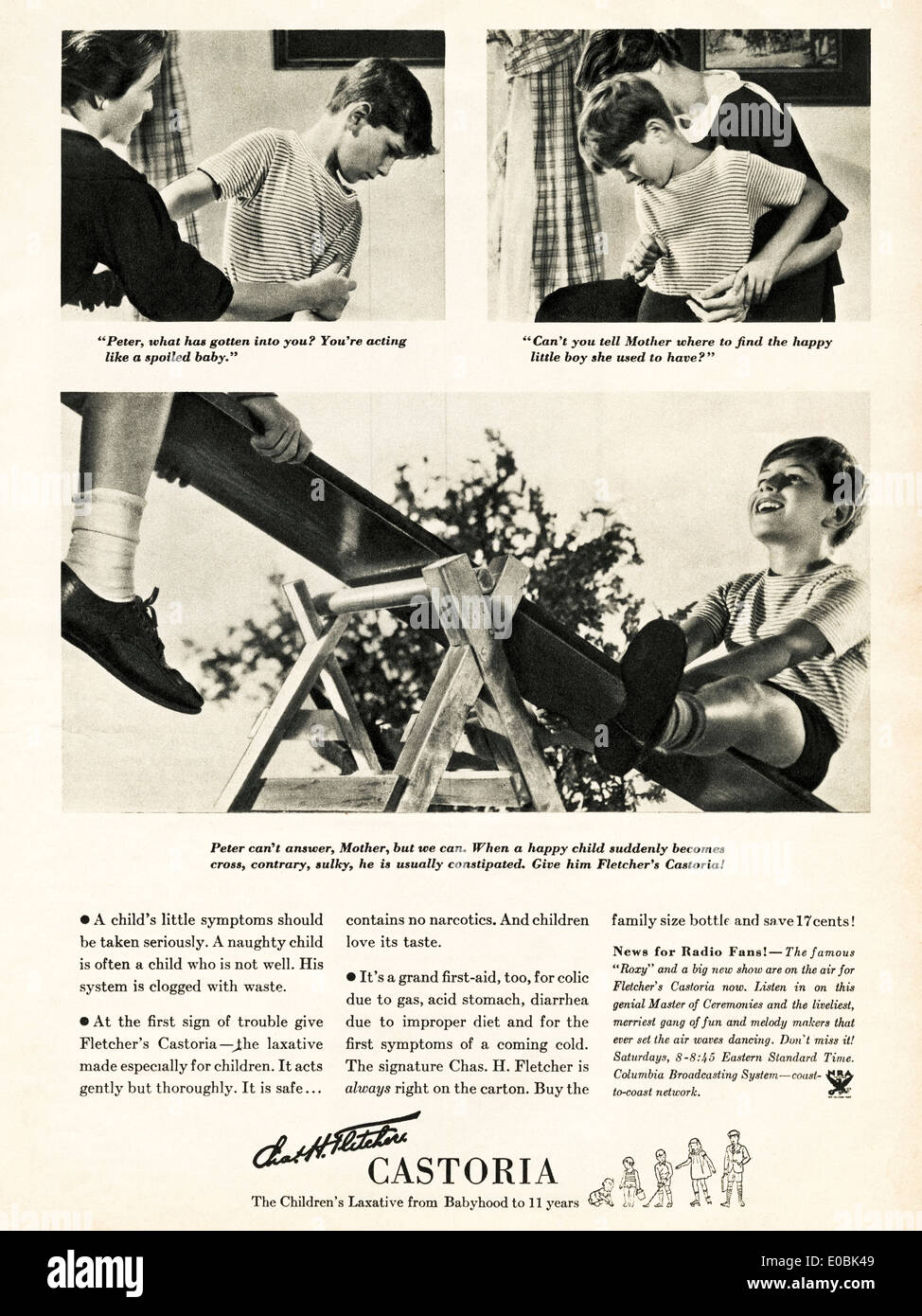 Advertisement for CASTORIA laxative for children in American magazine dated December 1934 Stock