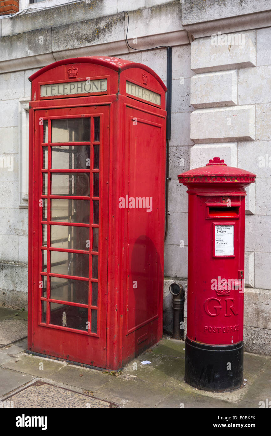 Old British Red Telephone Box and Post Box Pillar Brigg High Street Stock Photo