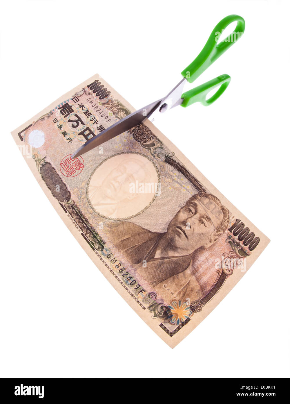 Japanese yen bank notes. Currency in Japan. Debts and budget, Japanische Yen Geldscheine. Waehrung in Japan. Schulden und Budget Stock Photo