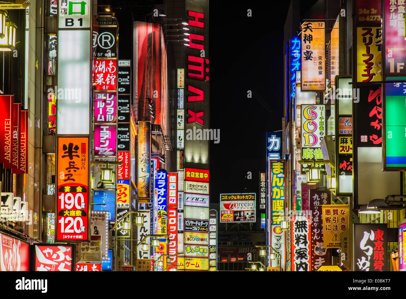 Night view of Kabukicho street, the red-light district in Shinjuku, Tokyo, Japan Stock Photo