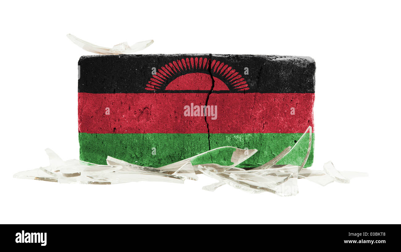 Brick with broken glass violence concept flag of Malawi Stock Photo - Alamy