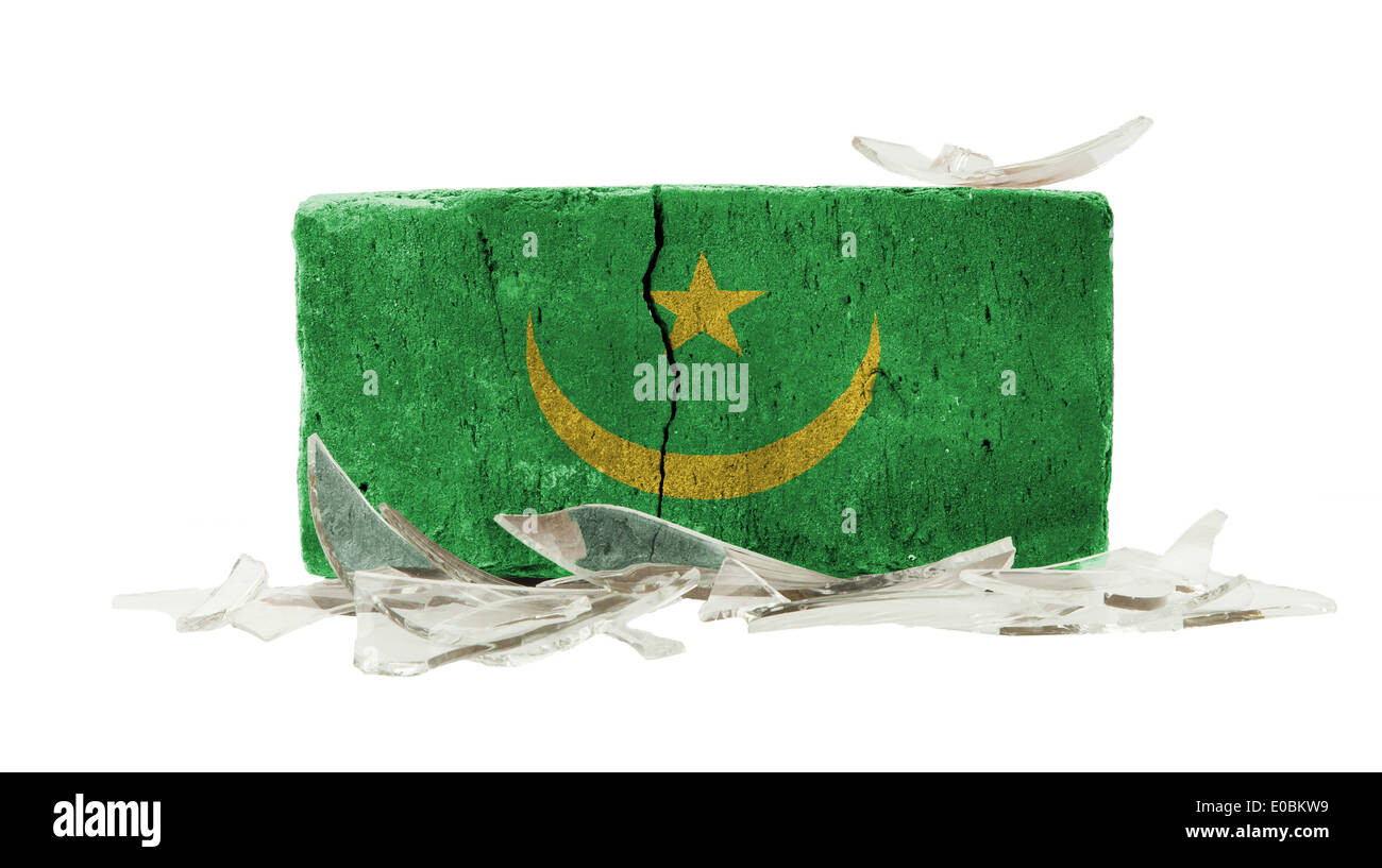Brick with broken glass violence concept flag of Mauritania Stock Photo ...