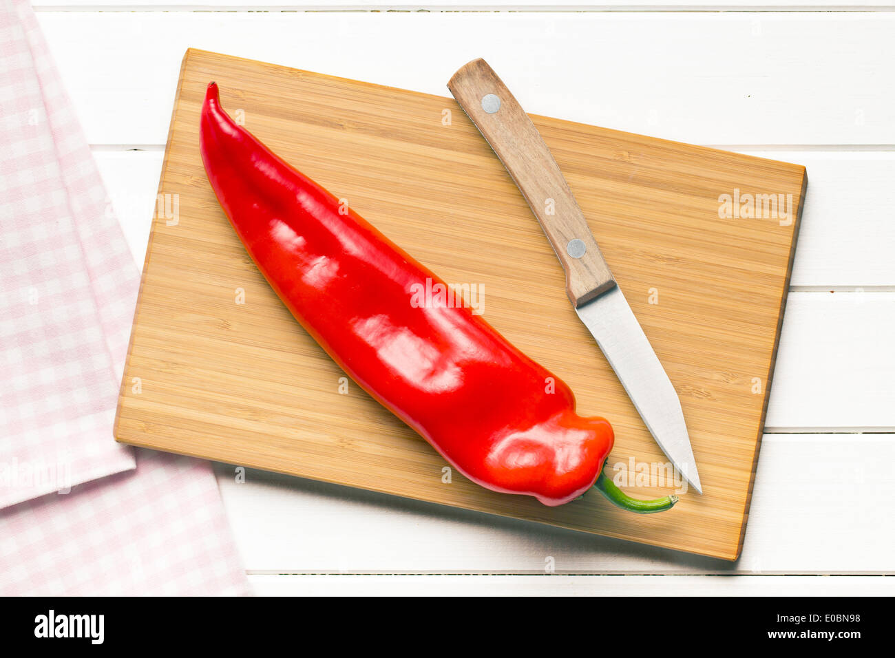 the red pepper on kitchen table Stock Photo