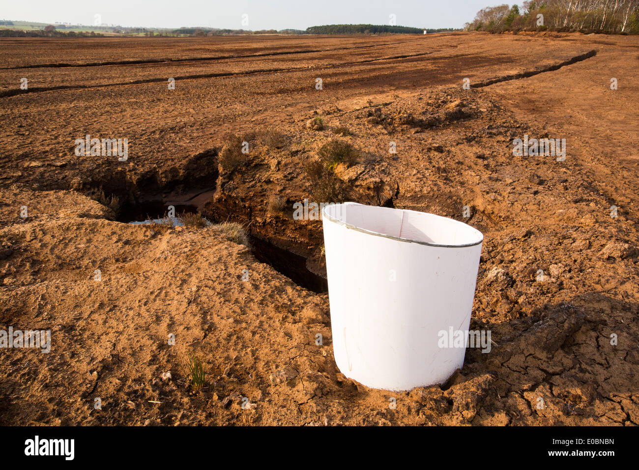 A raised bog being harvested for peat near Douglas water in the Southern Uplands of Scotland. Stock Photo
