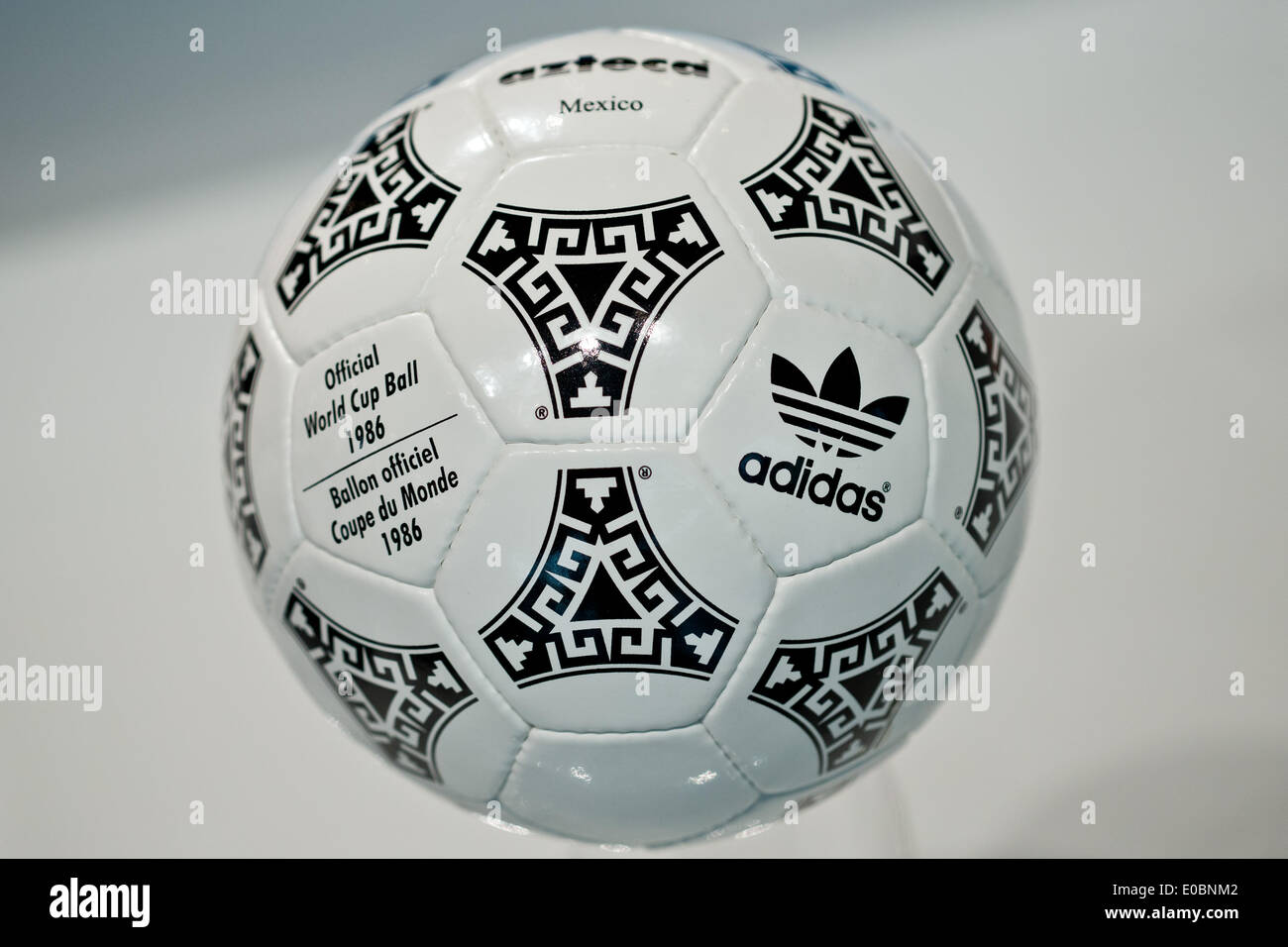 Fuerth, Germany. 08th May, 2014. The 'Azteca Mexico' soccer ball which was  the official ball of the 1986 soccer world cup in Mexico is pictured during  the general meeting of sporting goods