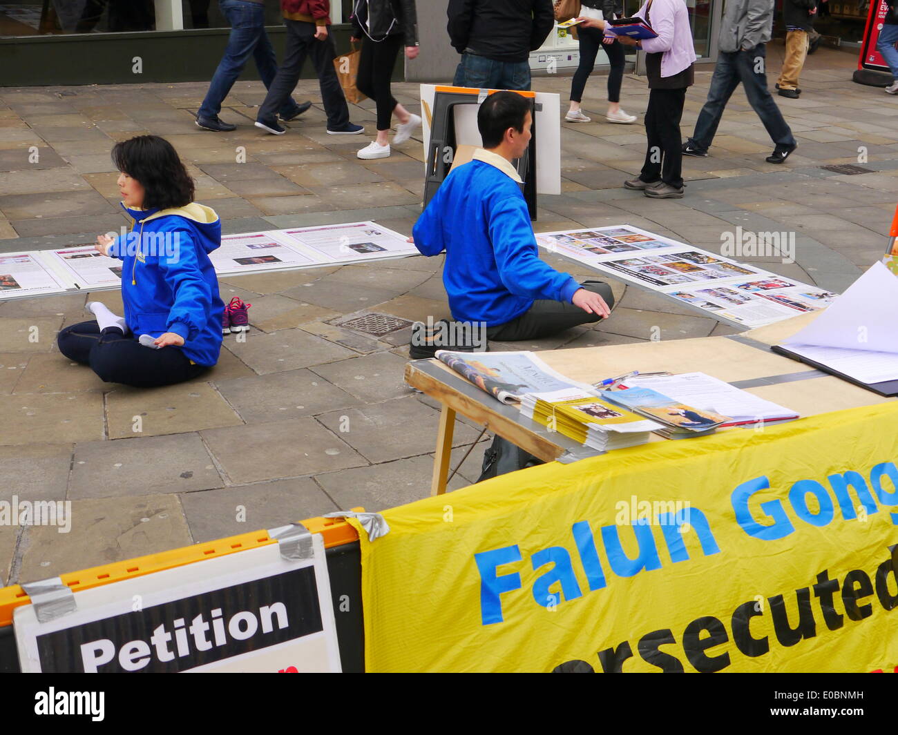 Newcastle upon Tyne, UK. 8th. May, 2014.  Supporters stage peaceful meditation protest against persecution of Falun Gong by the Chinese government. Credit:  Victor W. Adams/Alamy Live News Stock Photo