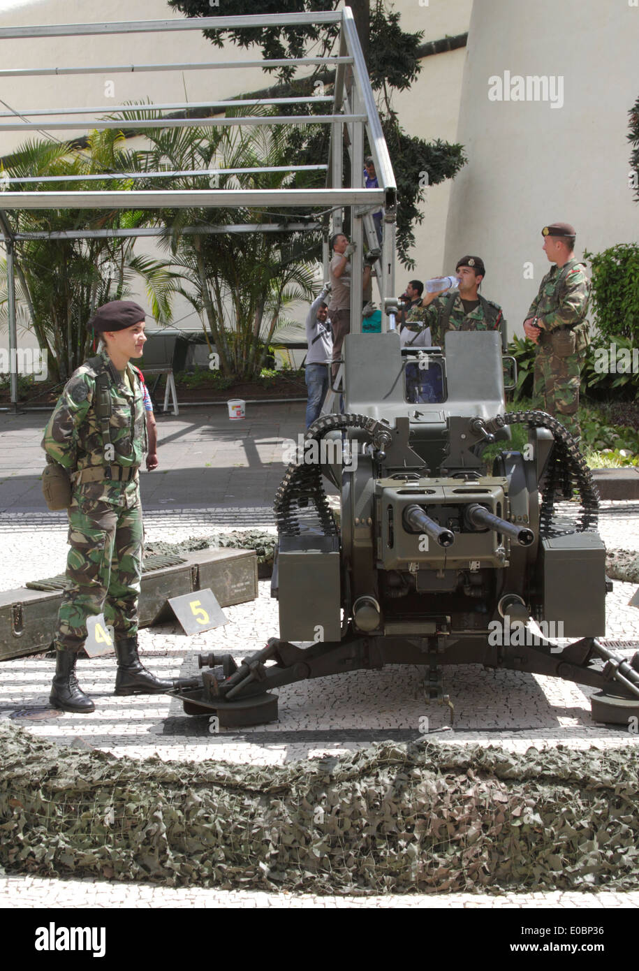 Madeiran military displaying their equipment in Funchal Madeira April 2014 Stock Photo
