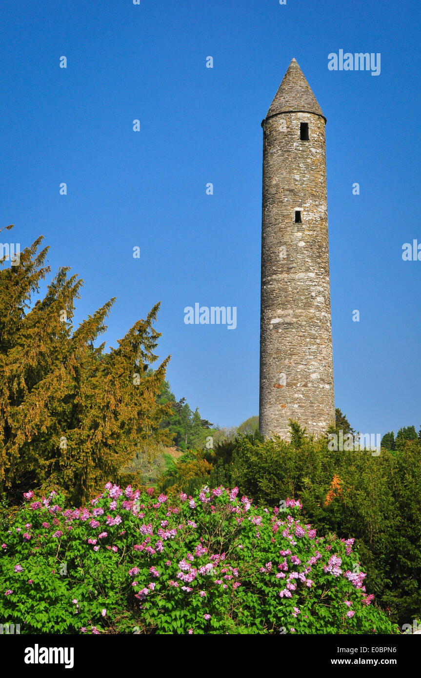 Round Tower at Glendalough, Ireland Stock Photo