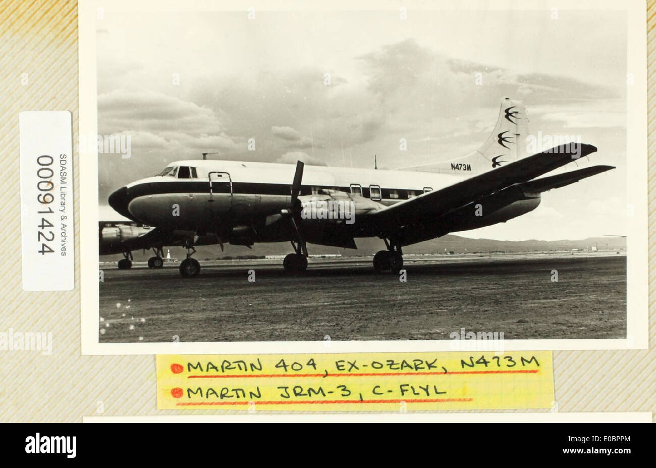 The Martin 4-0-4 is a twin-engine airliner known for its design and operational use in the 1940s. The aircraft, registered N473M, was utilized by various airlines for passenger and cargo transport during its service. Stock Photo