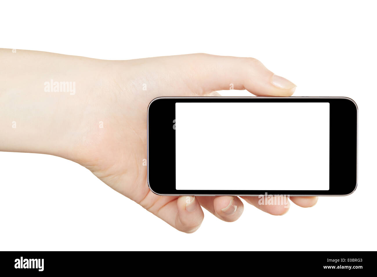 Smartphone in hand, horizontal Stock Photo
