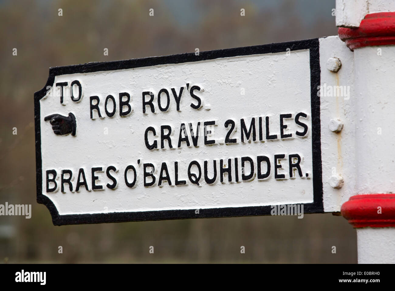 A sign to one of three possible burial places for Rob Roy, a Scottish hero. Stock Photo