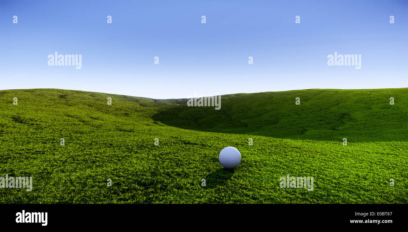 illustration of a golf ball on green grass Stock Photo - Alamy