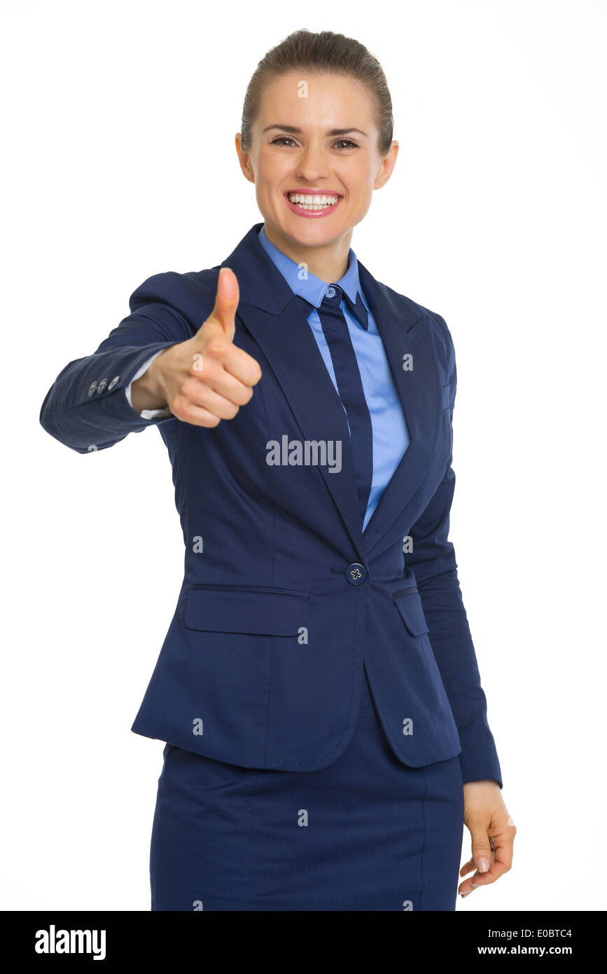 Happy business woman showing thumbs up Stock Photo - Alamy