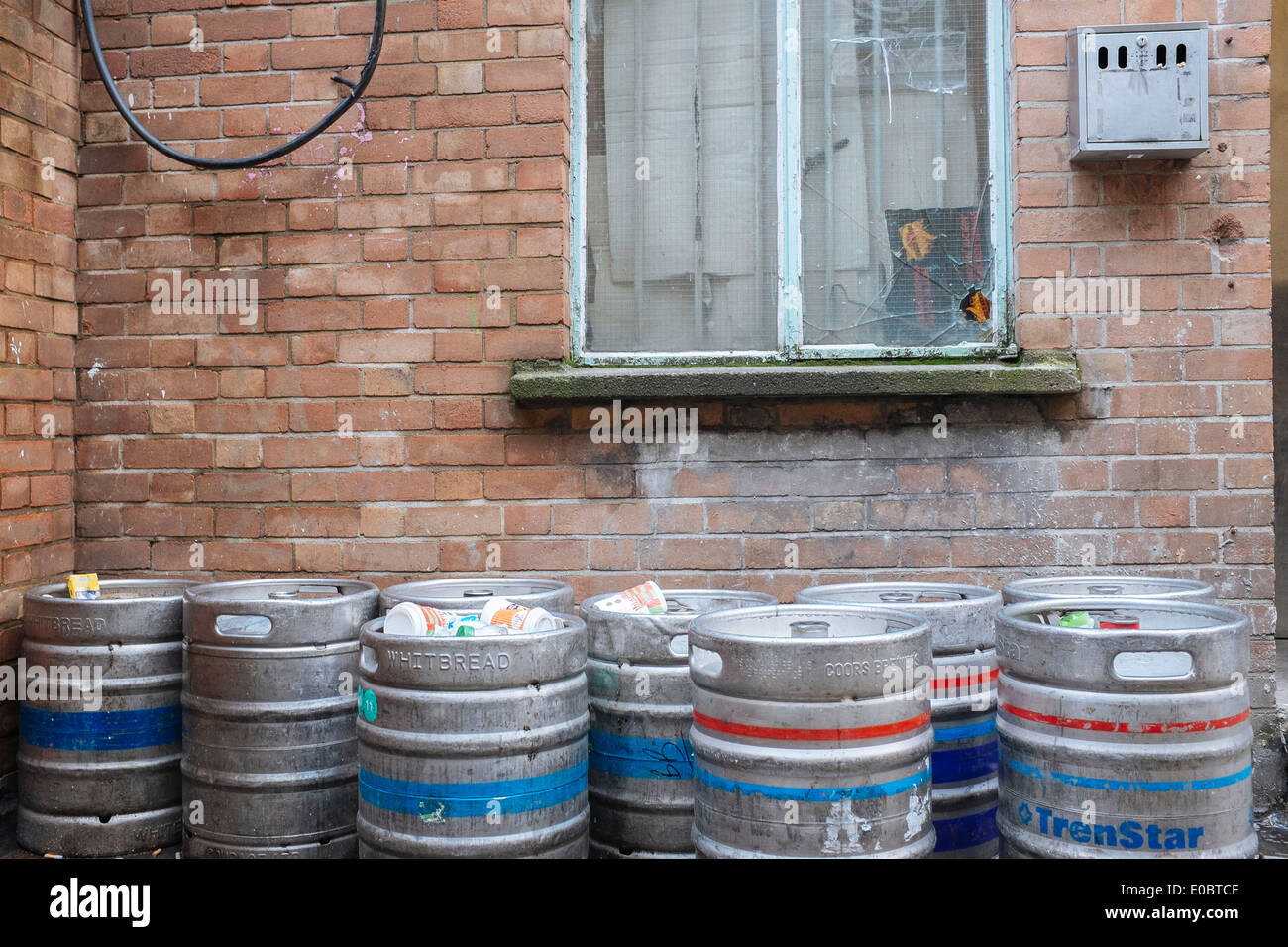Beer barrels in alley Stock Photo Alamy