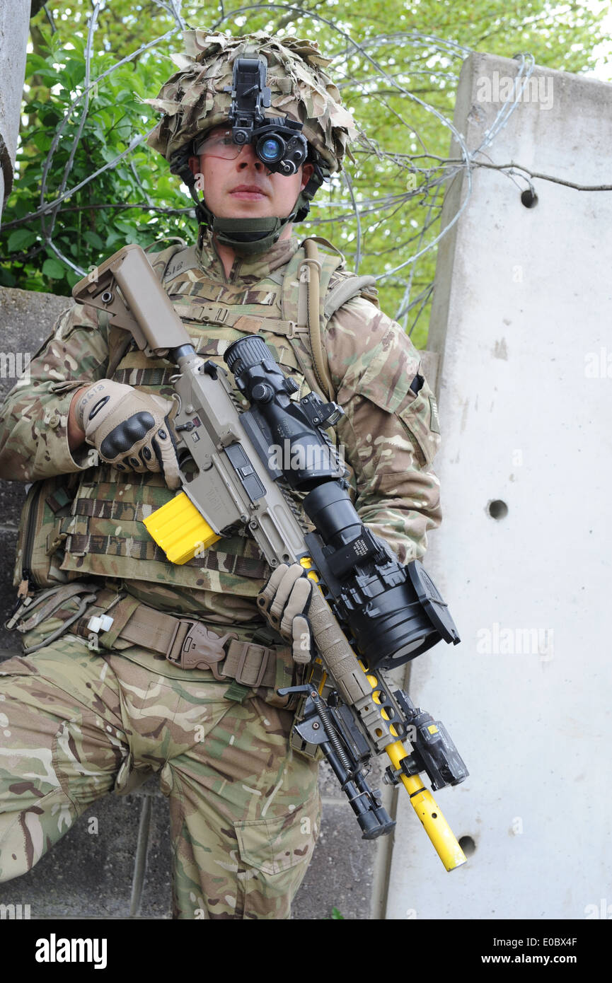 Quad Night Vision Goggles On Tactical Helmet Stock Photo