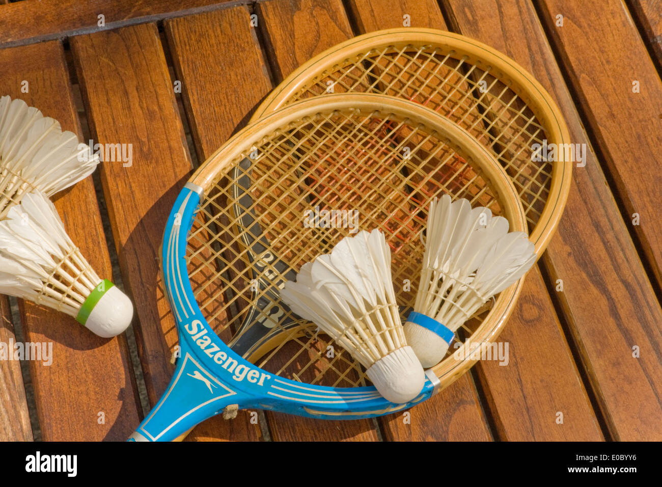 Badminton Rackets With Shuttlecocks Stock Photo Alamy