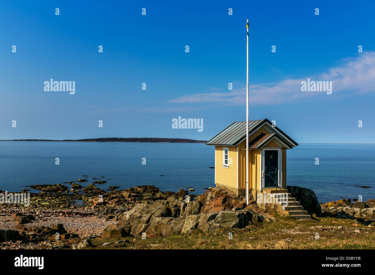 A small wooden beach house, Torekov, Båstad Municipality, Skåne County, Sweden Stock Photo