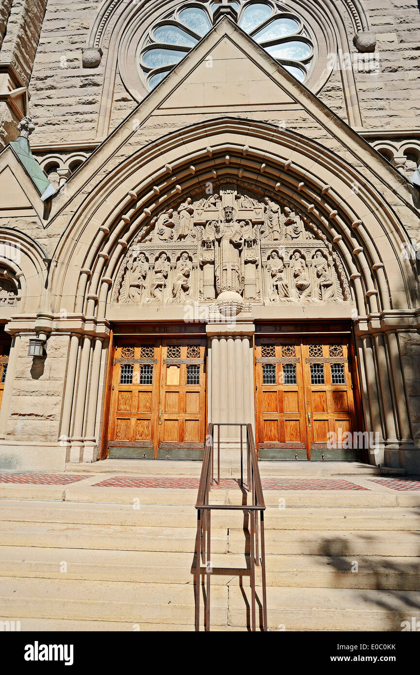 Portal of the Cathedral of the Madeleine, Salt Lake City, Utah, USA Stock Photo