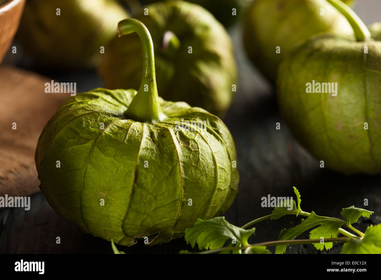 Group of Organic Green Tomatillos on a Background Stock Photo