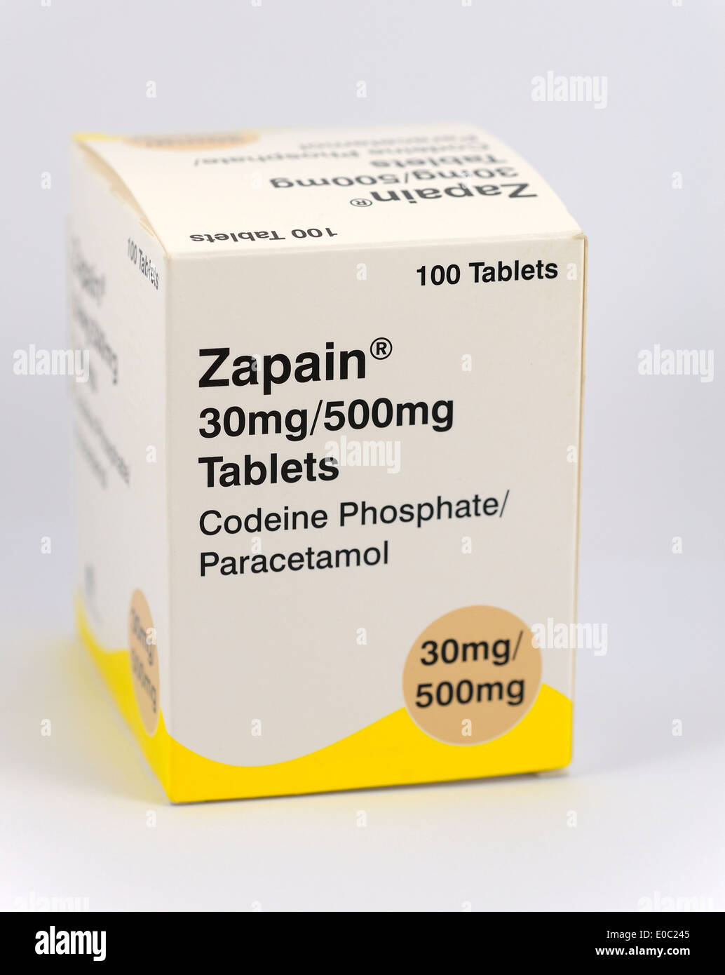 A prescription box of Zapain Tablets Stock Photo