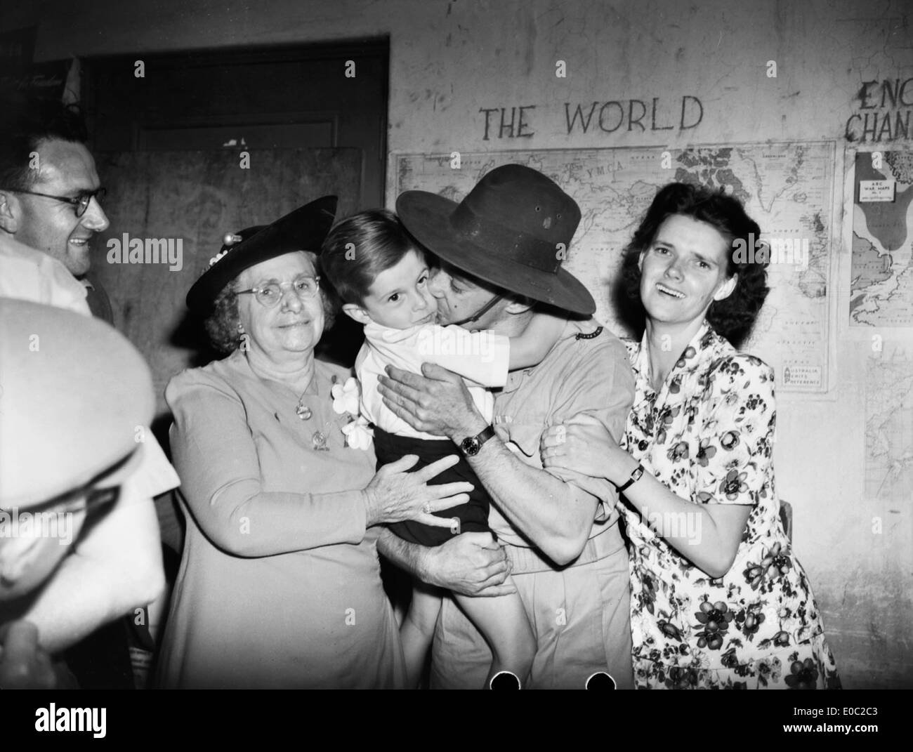 Albert Donovan is welcomed home by his wife and family, 1944 Stock Photo