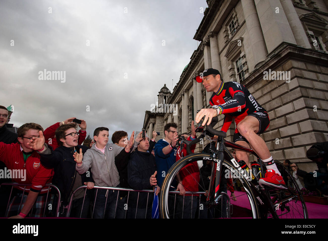 Belfast, N.Ireland. 8th May 2014. Cadel EVANS, leader of the BMC Racing Team, cycles out during the Opening Ceremony for the Big Start of the Giro d'Italia from Belfast City Hall. Credit:  Action Plus Sports Images/Alamy Live News Stock Photo